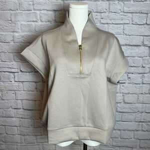 Zenana Women's S/M Ash Mocha Half Zip Short Sleeve Pullover Cleanfit Neutralcore